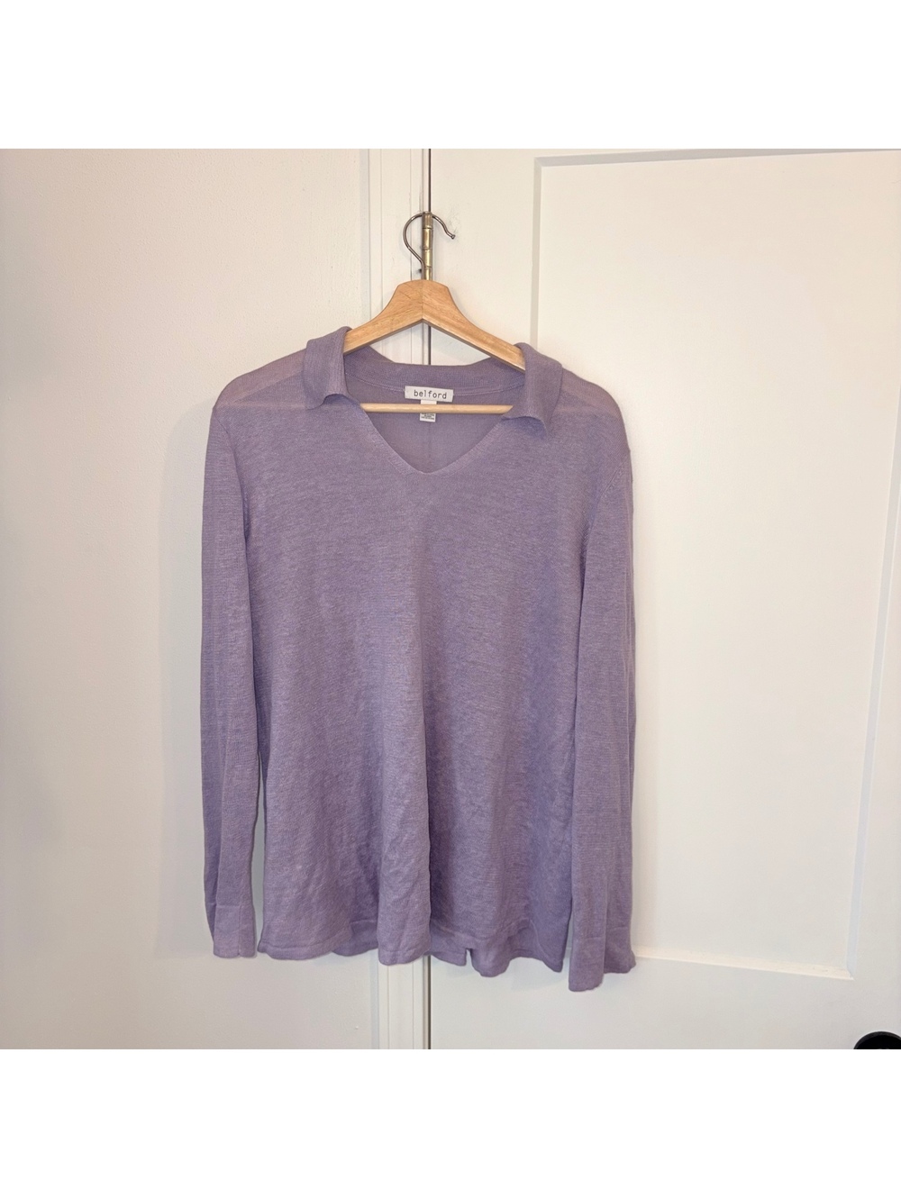 Belford $228 100% linen Woman’s XL Labender collared V neck sweater size XL - Picture 1 of 7